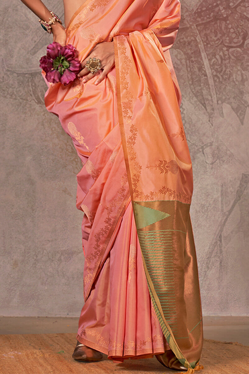 Peachy Pink Banarasi Two Tone Silk Saree