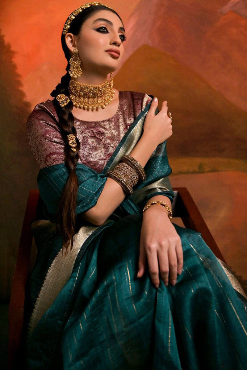 Peacock Green Zari Woven Banarasi Silk Saree