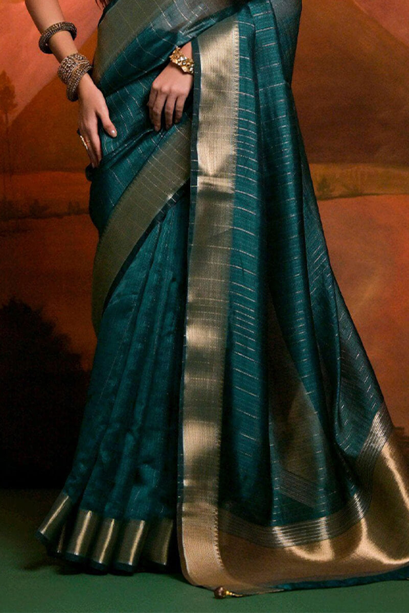 Peacock Green Zari Woven Banarasi Silk Saree