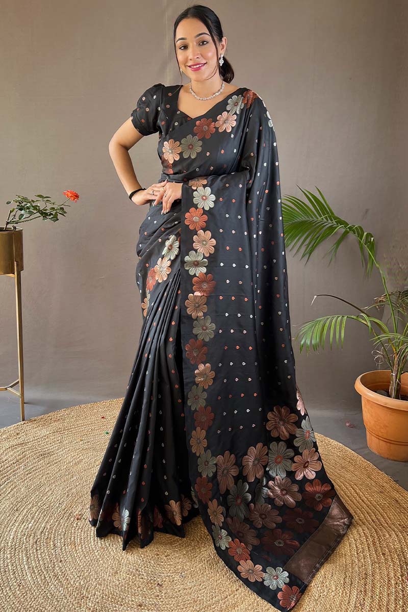 Pearl Black Soft Banarasi Silk Saree