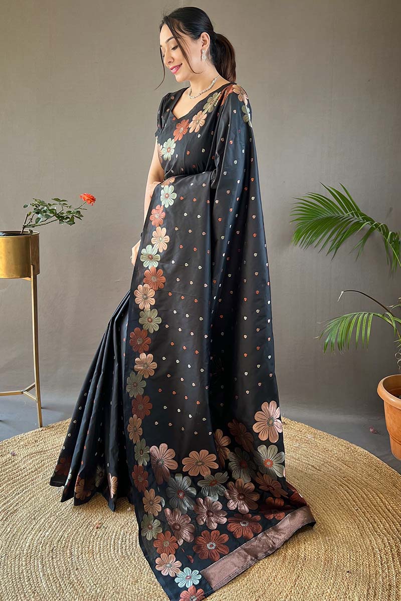 Pearl Black Soft Banarasi Silk Saree