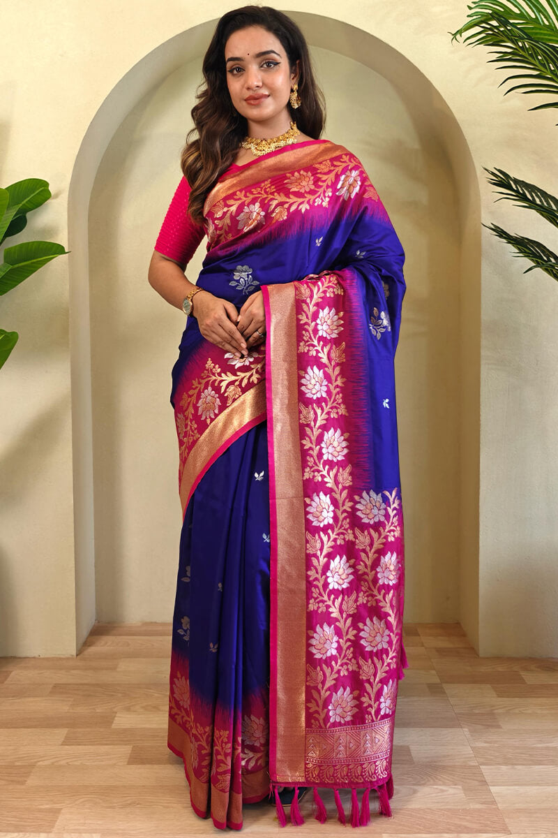 Persian Blue Banarasi Silk Saree with Designer Chaap Border
