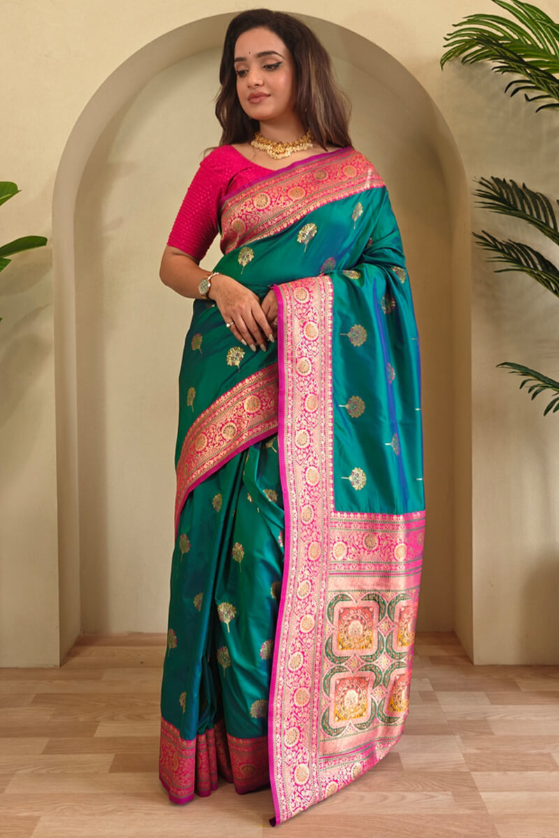 Persian Green Banarasi Silk saree