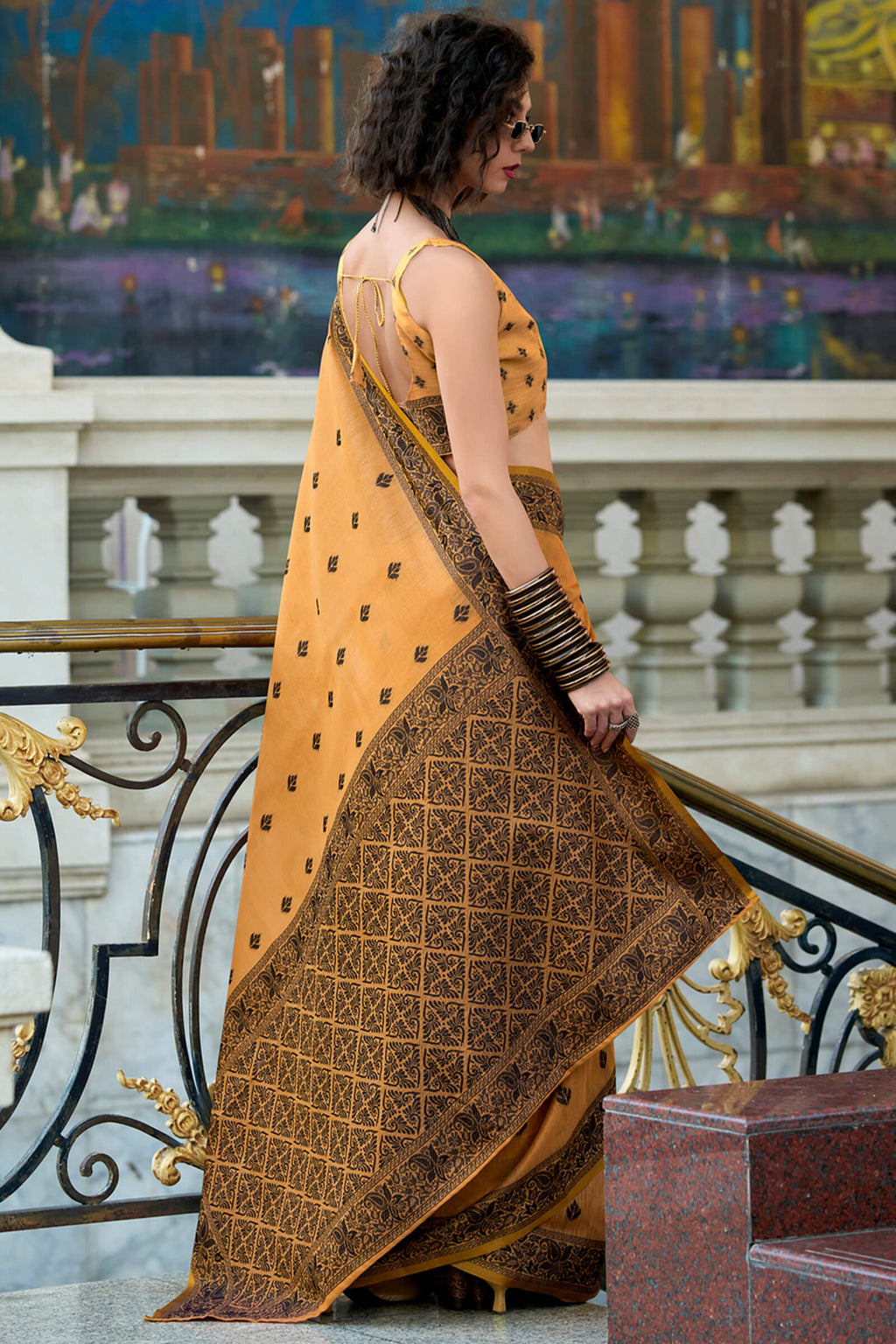 Persian Orange Linen Tissue Silk Saree