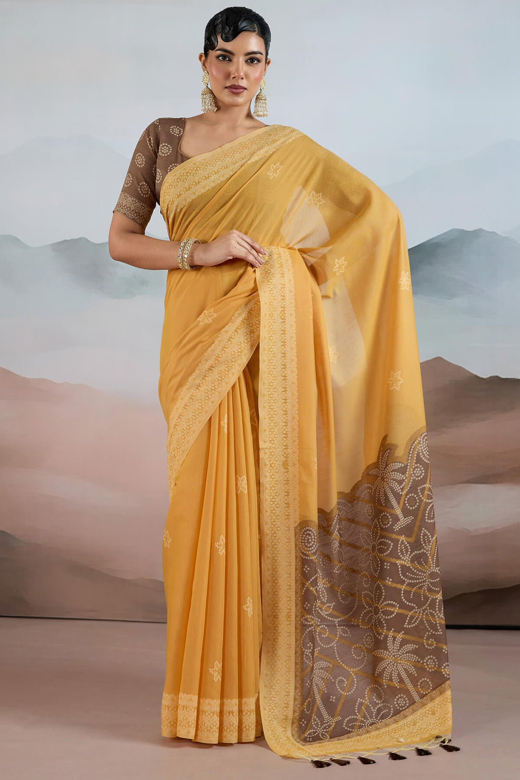 Persian Orange Pure Cotton Viscose Silk Saree