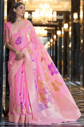 Persian Pink Zari Woven Linen Silk Saree