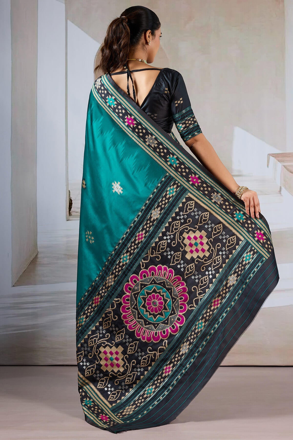 Petrol Blue Patola Silk Saree
