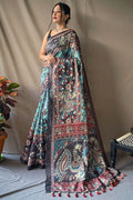 Picton Blue Kalamkari Printed Cotton Saree