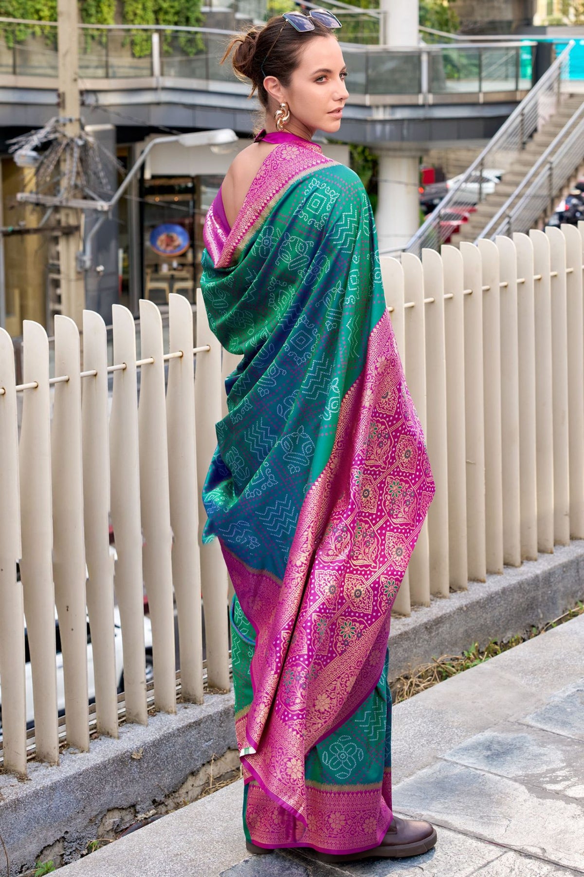 Pine Green Soft Bandhani Saree