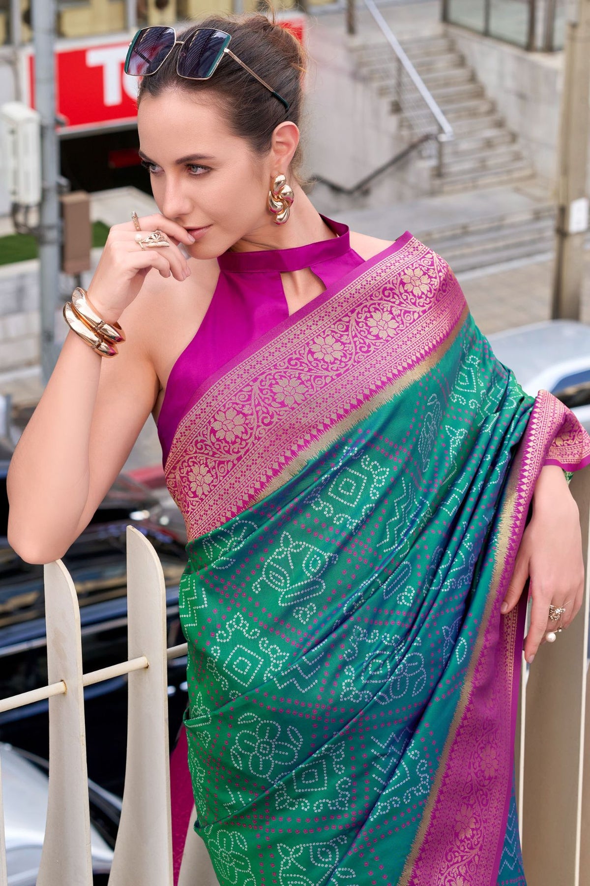 Pine Green Soft Bandhani Saree