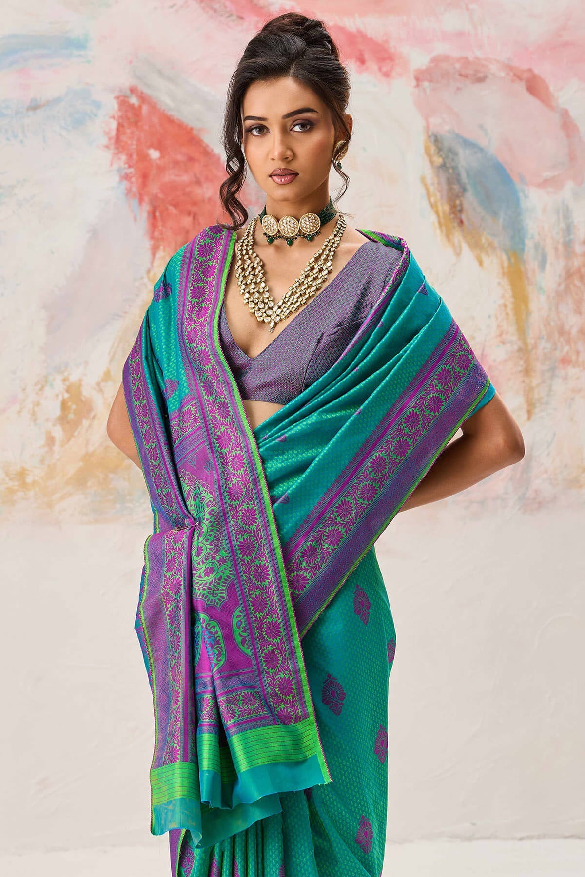 Pine Green Woven Kanjivaram Silk Saree