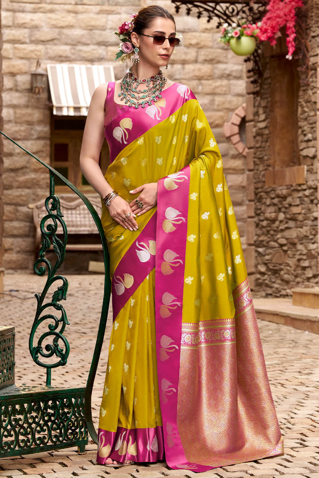 Pirate Gold Satin Silk Saree