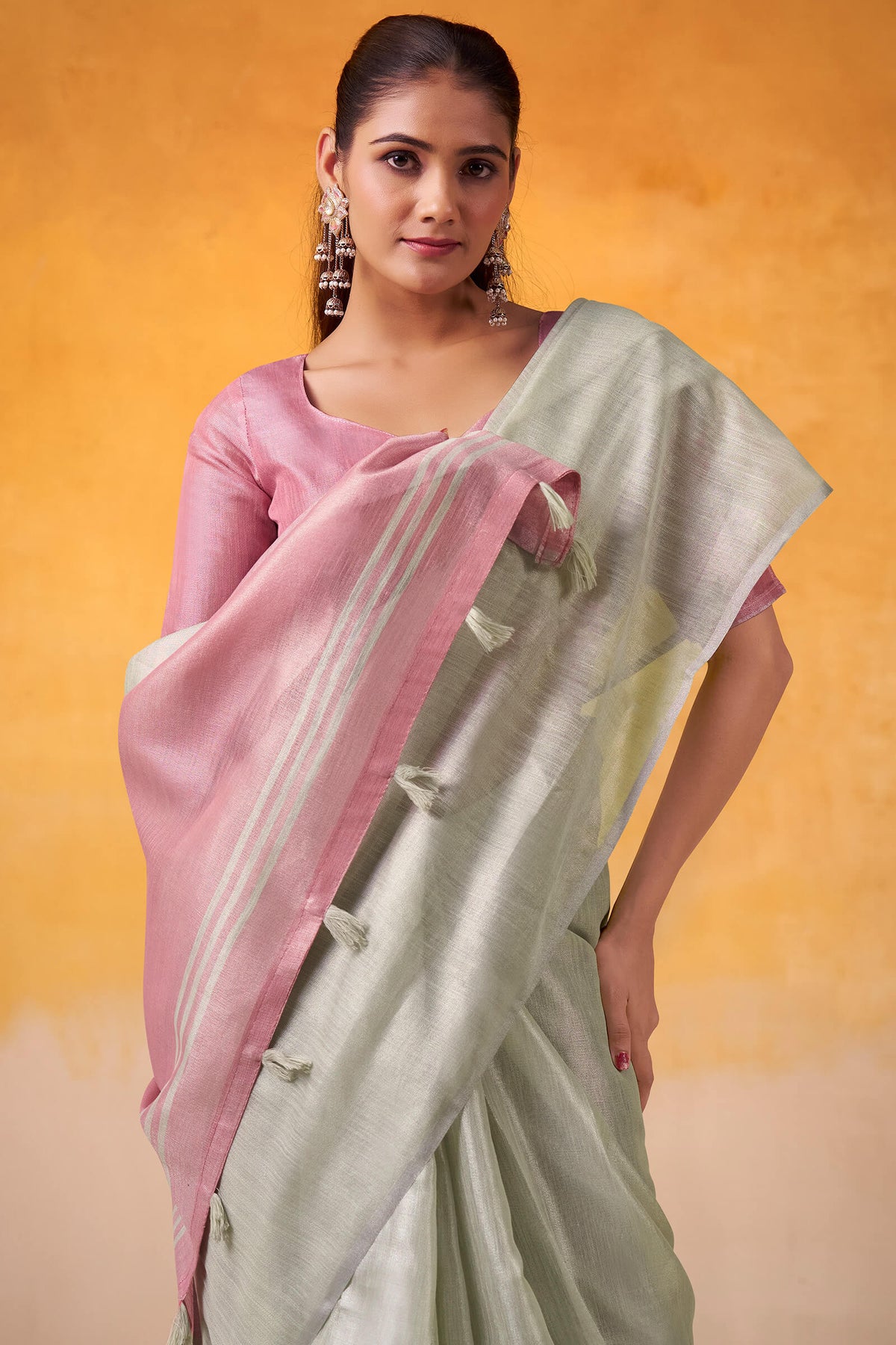 Pixie Green Zari Woven Tissue Silk Saree