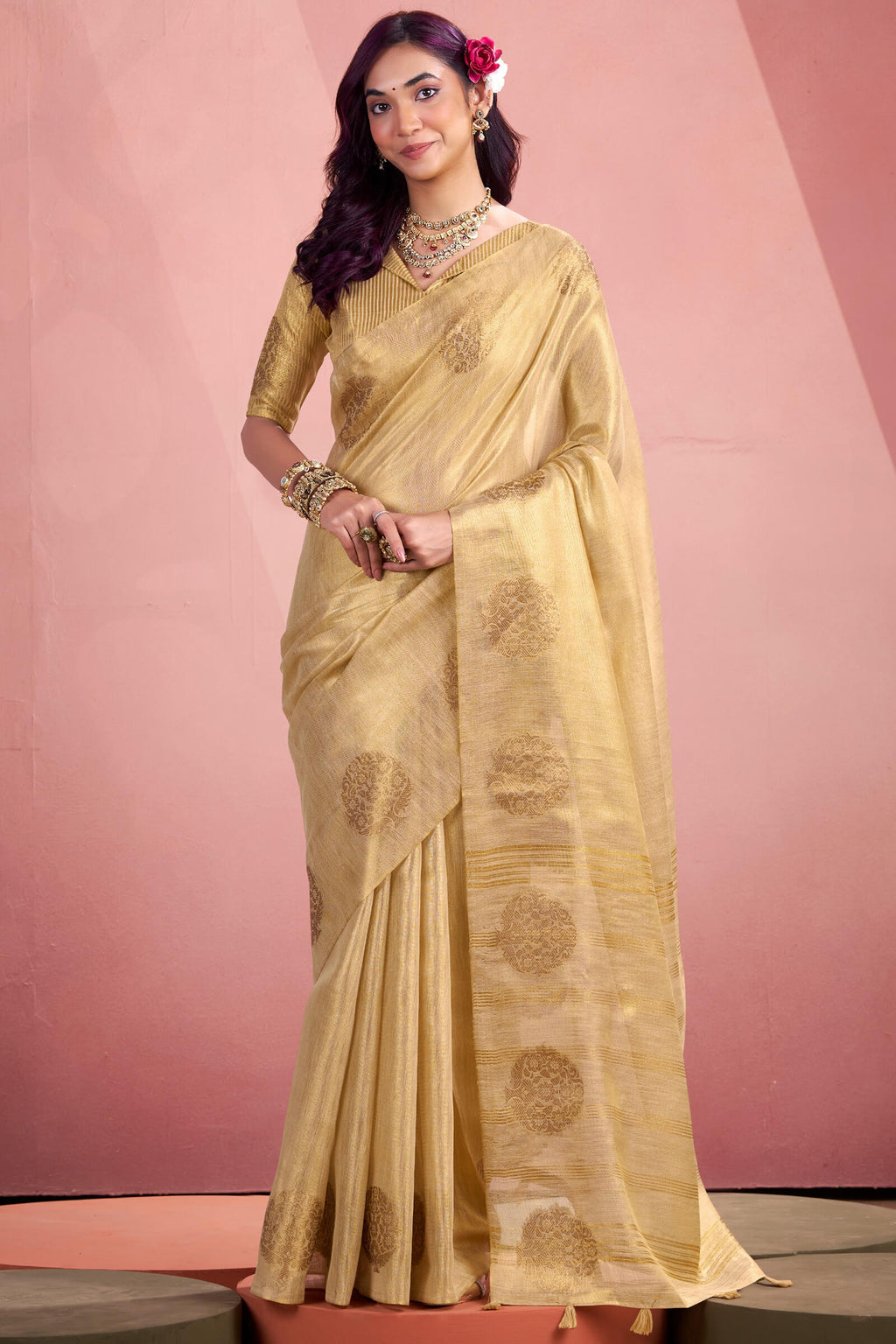 Porcelain Beige Tissue Silk Saree