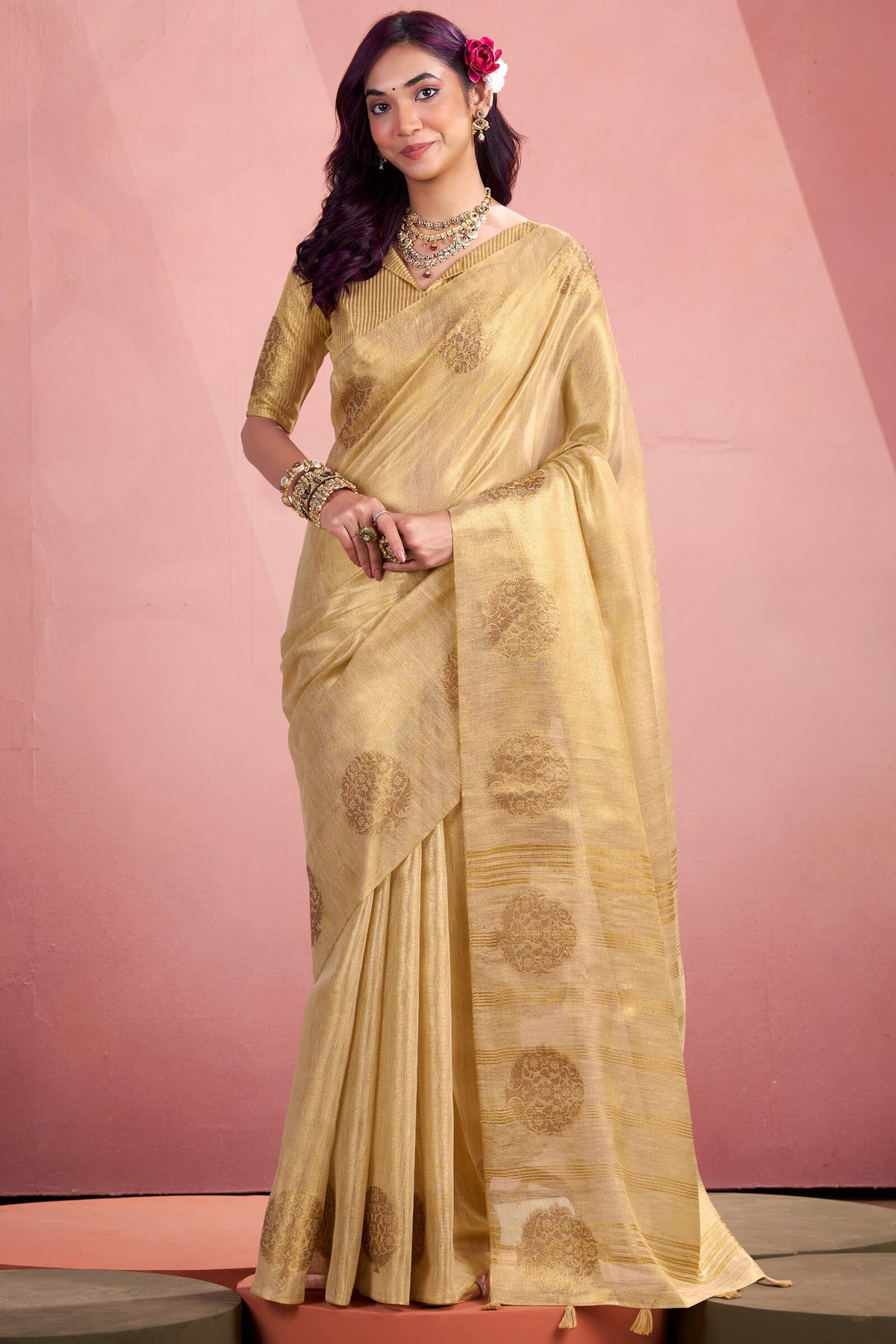 Porcelain Beige Tissue Silk Saree