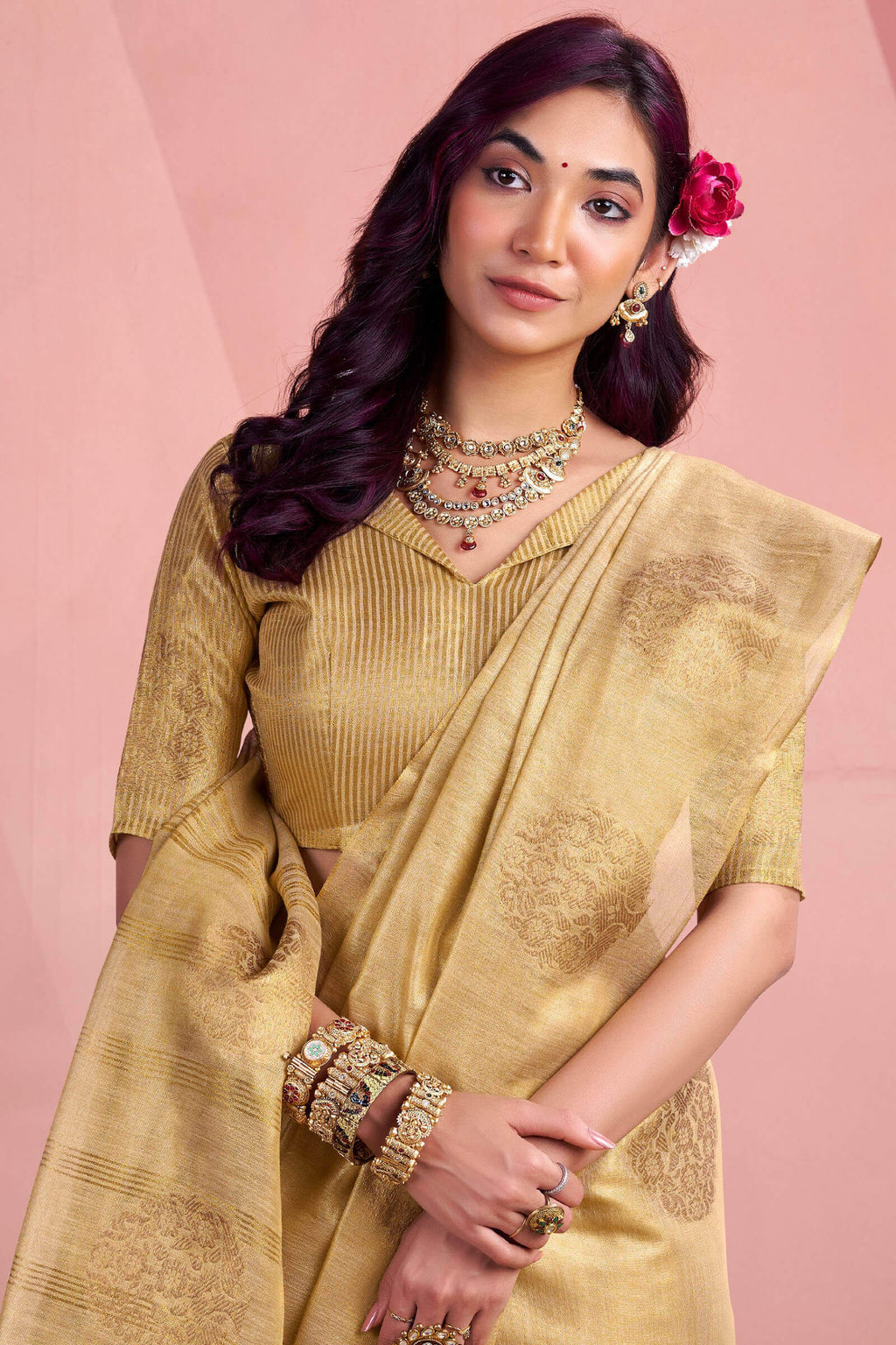 Porcelain Beige Tissue Silk Saree