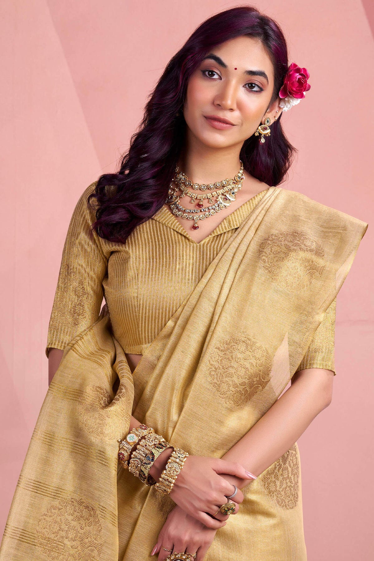 Porcelain Beige Tissue Silk Saree