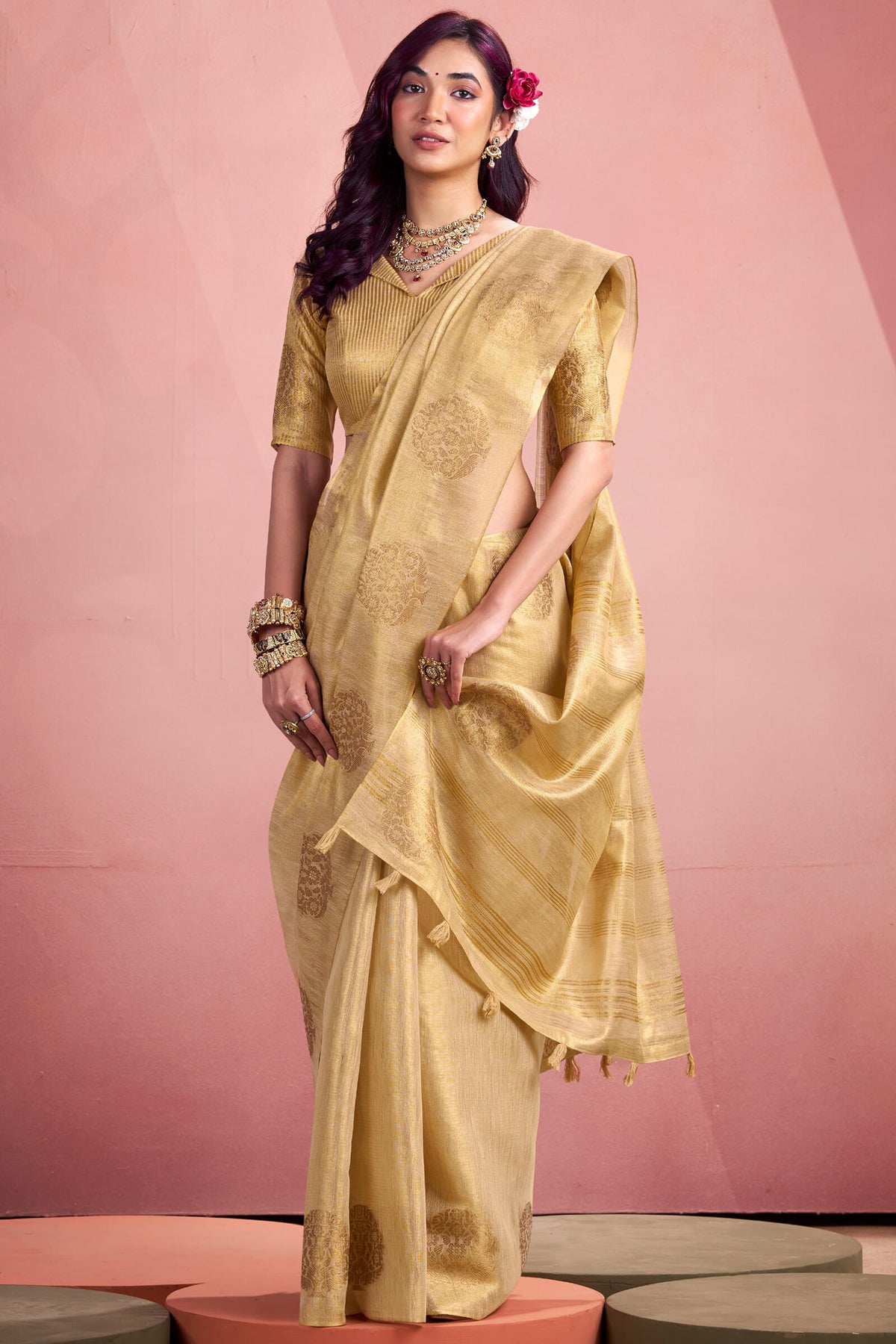 Porcelain Beige Tissue Silk Saree
