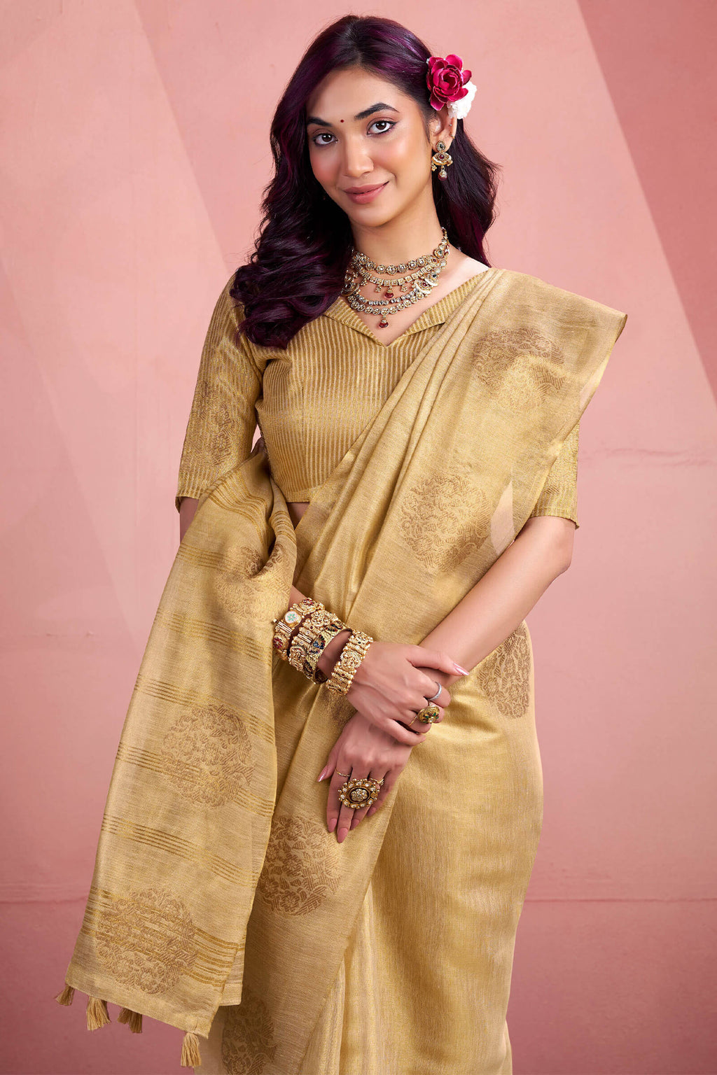 Porcelain Beige Tissue Silk Saree