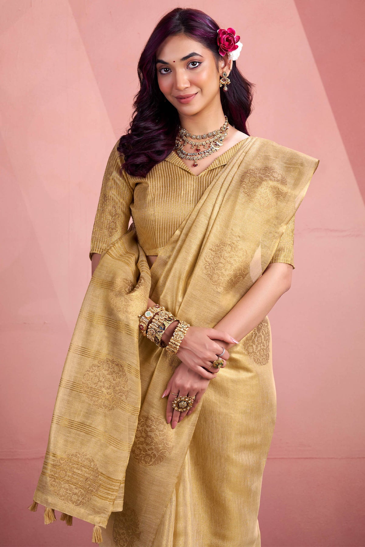 Porcelain Beige Tissue Silk Saree