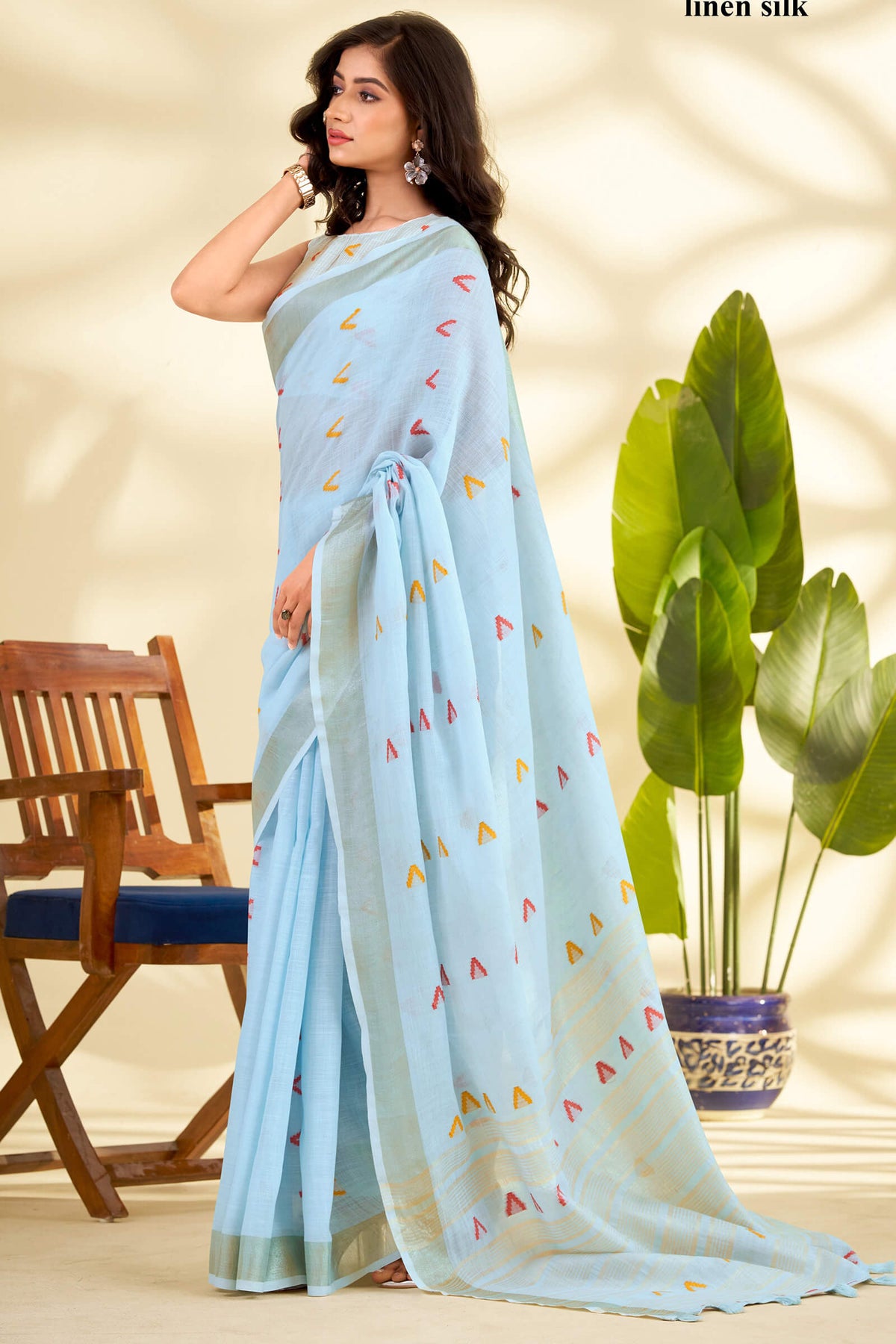 Powder Blue Linen Silk Saree