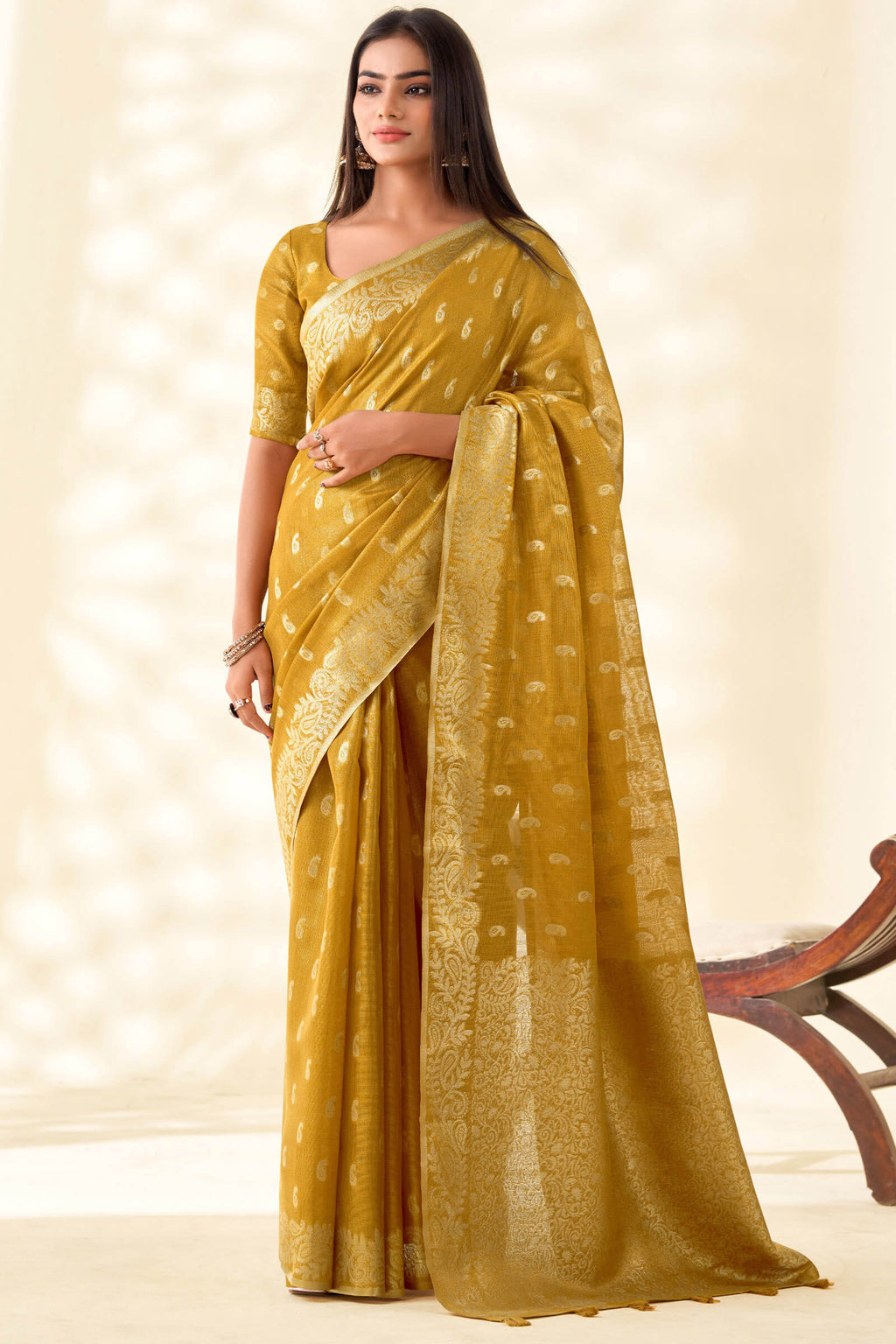 Reef Gold Tissue Linen Silk Saree