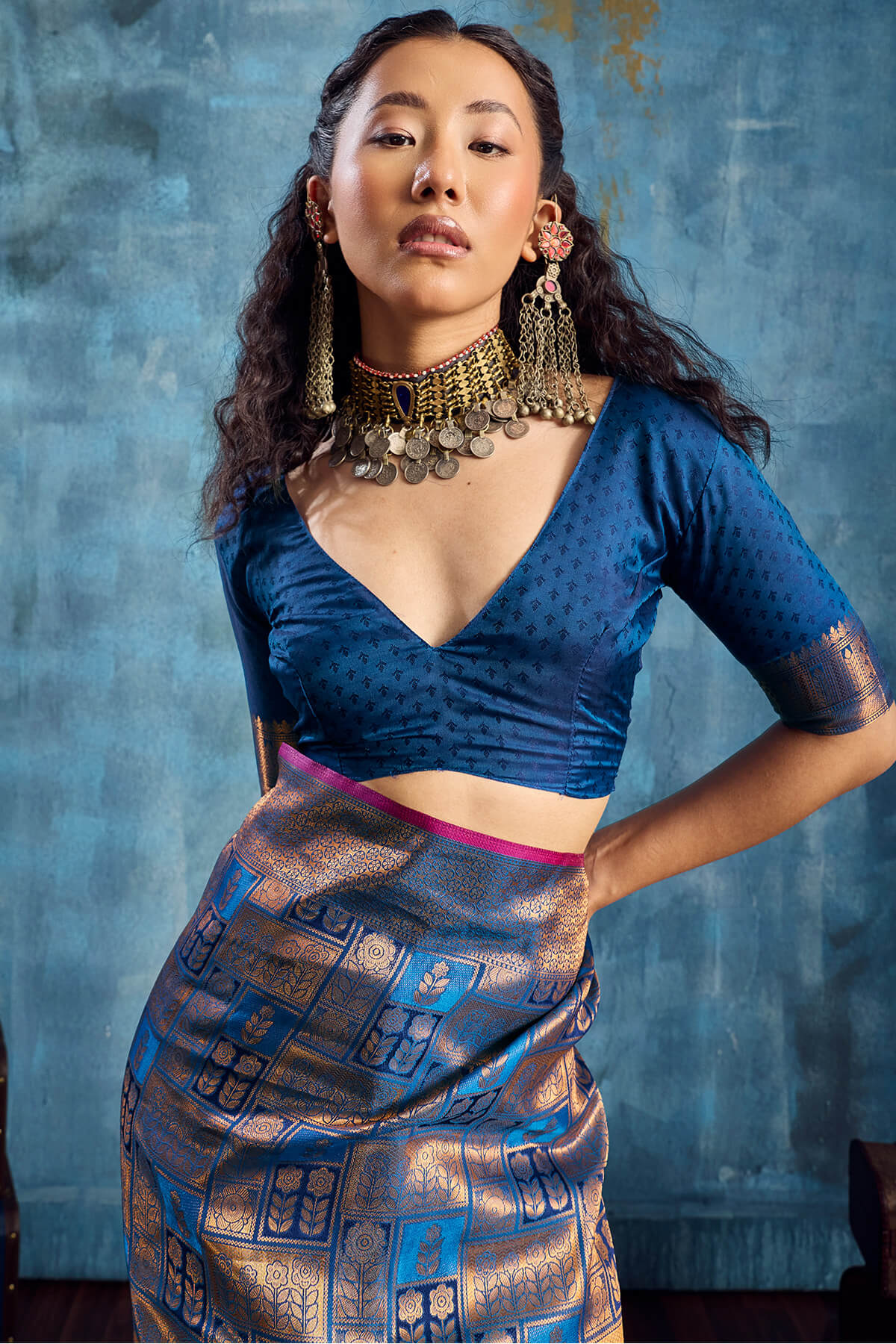 Regal Blue Zari Woven Kanjivaram Silk Saree