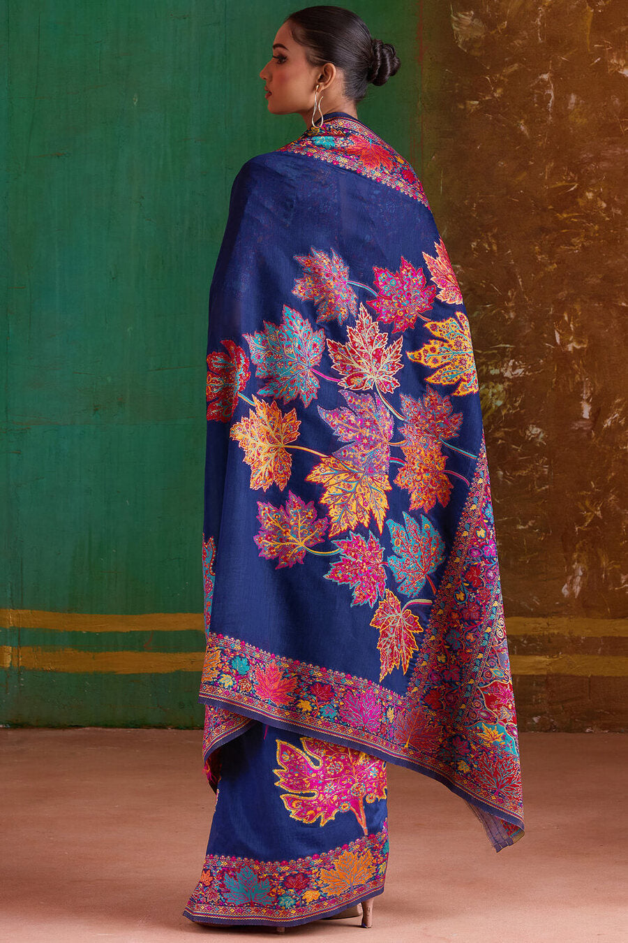 Rhino Blue Kashmiri Modal Pashmina Silk Saree