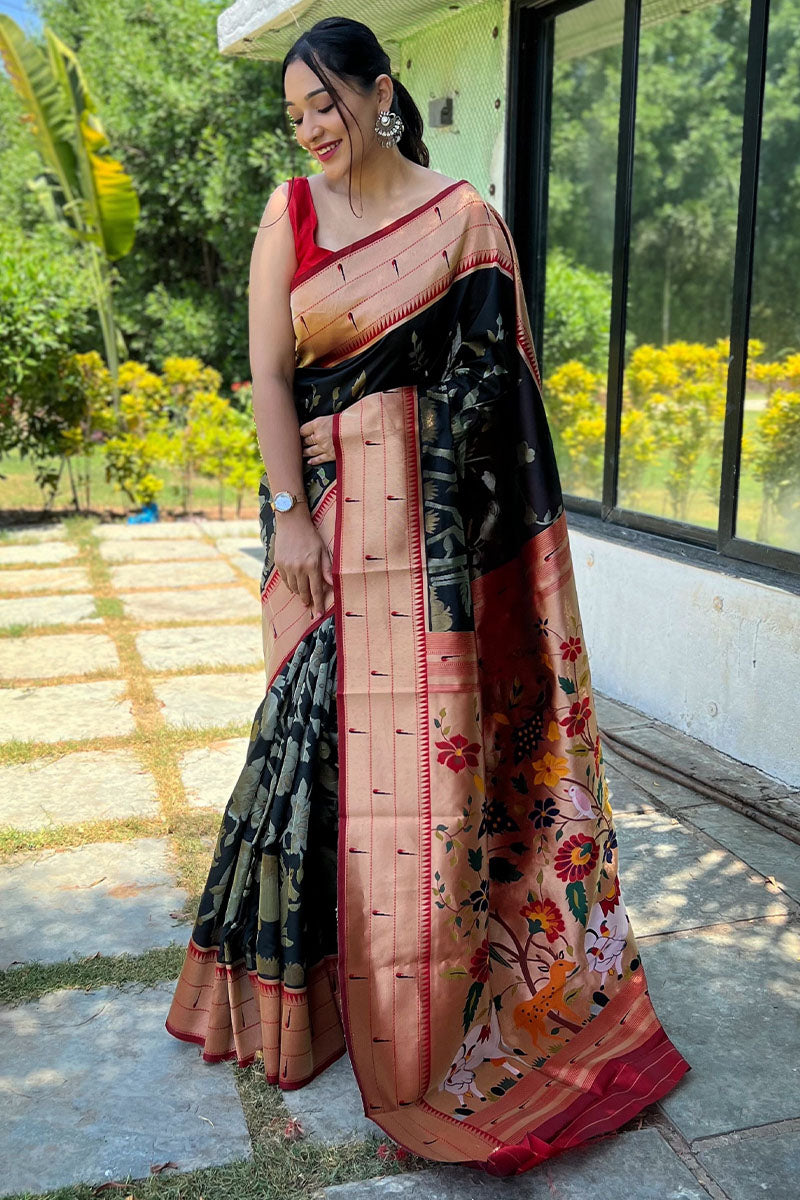 Rich Black Zari Woven Paithani Silk Saree