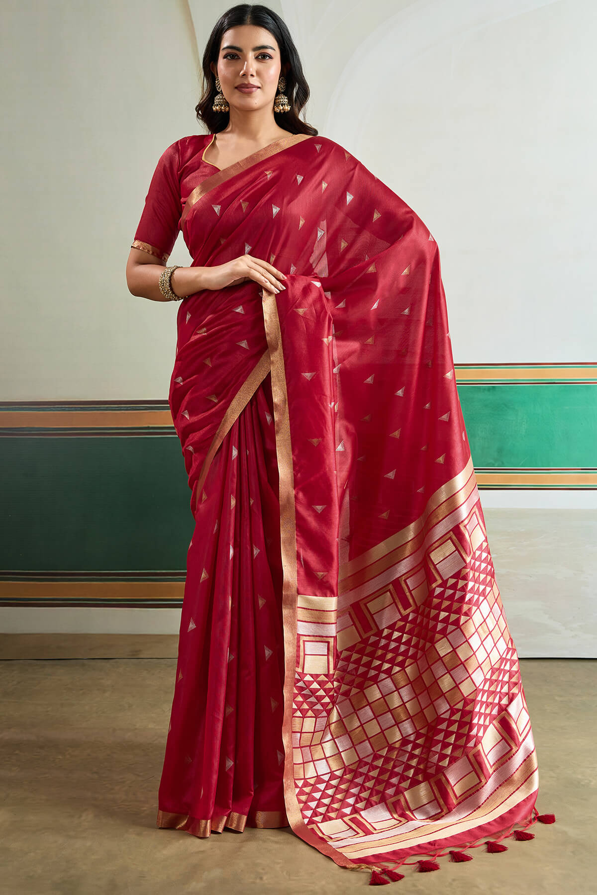 Rich Maroon Woven Tussar Silk Saree