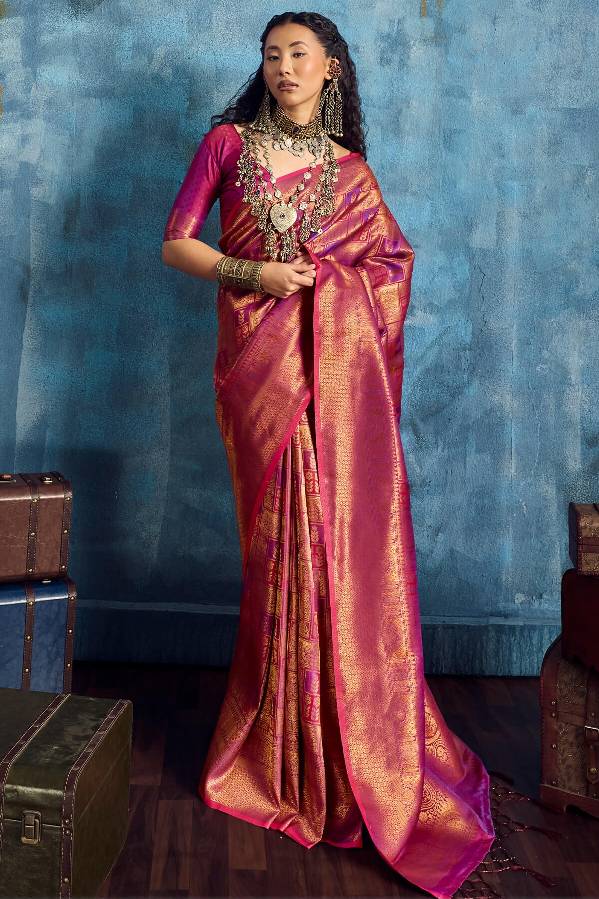 Rich Maroon Zari Woven Kanjivaram Silk Saree