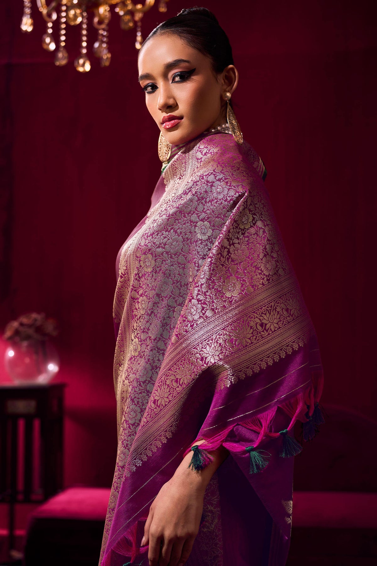 Rich Purple Banarasi satin silk saree