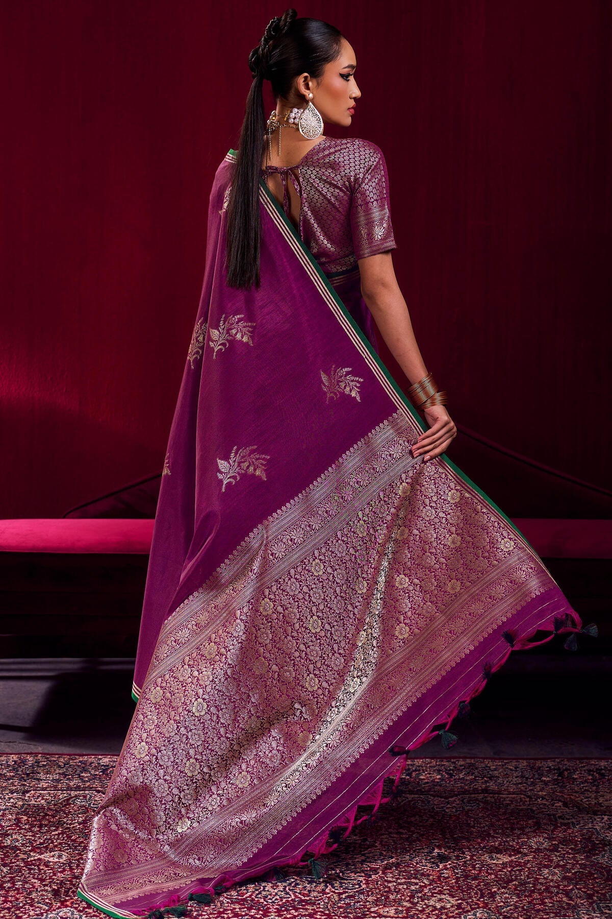 Rich Purple Banarasi satin silk saree