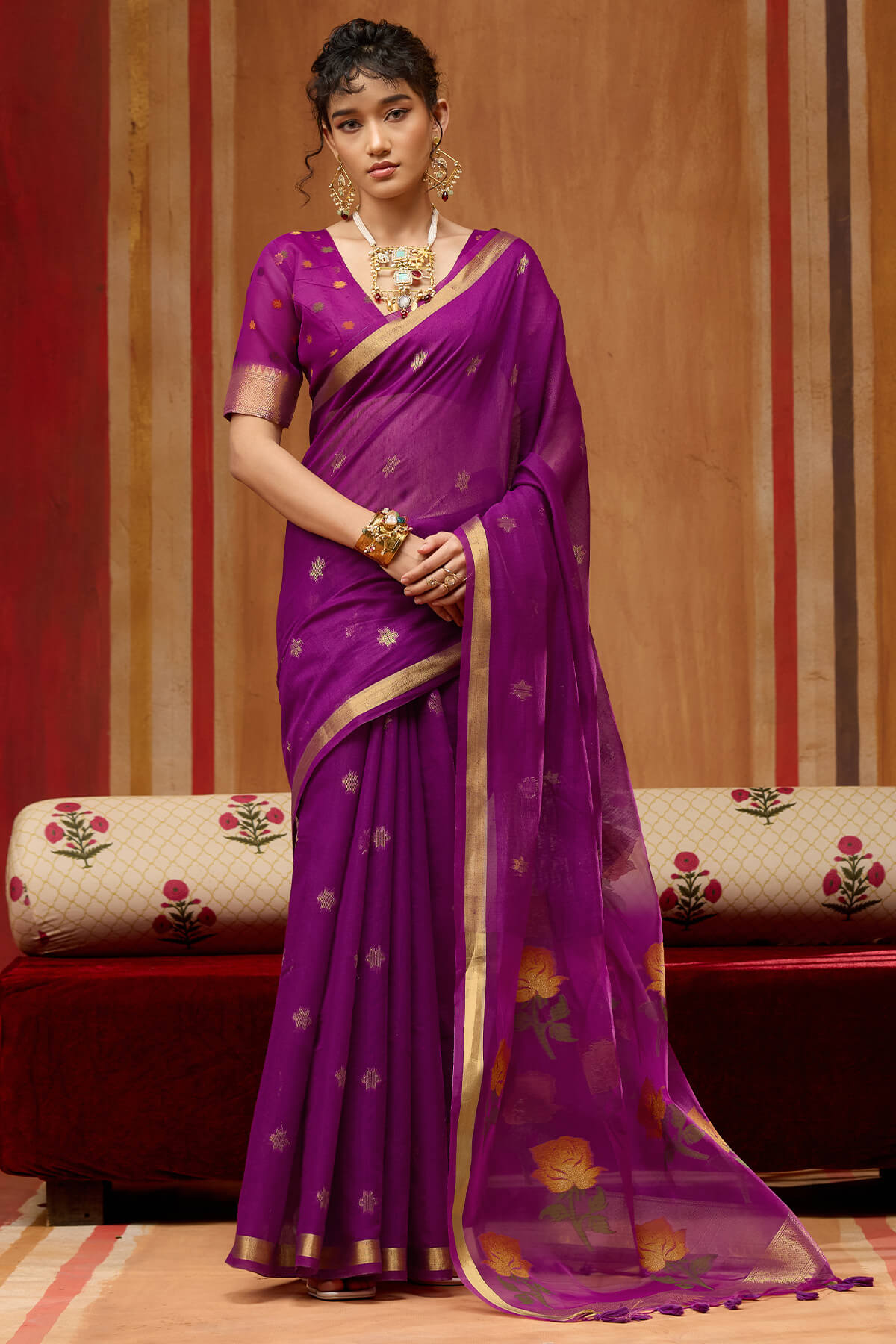 Rich Purple Handloom Munga Cotton Saree