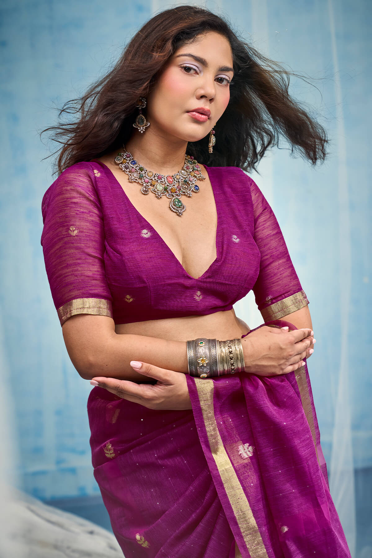 Rich Purple Zari Woven Pure Munga Cotton saree
