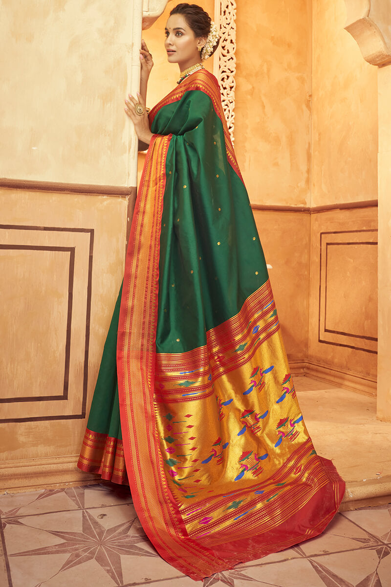Rifle Green Paithani Silk Saree