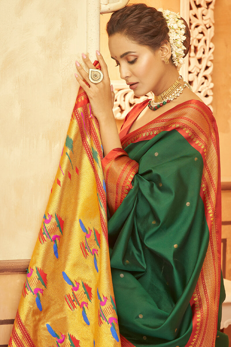 Rifle Green Paithani Silk Saree