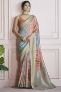 Rock Blue Digital Printed Khadi Silk Saree