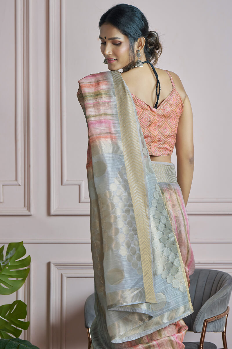 Rock Blue Digital Printed Khadi Silk Saree