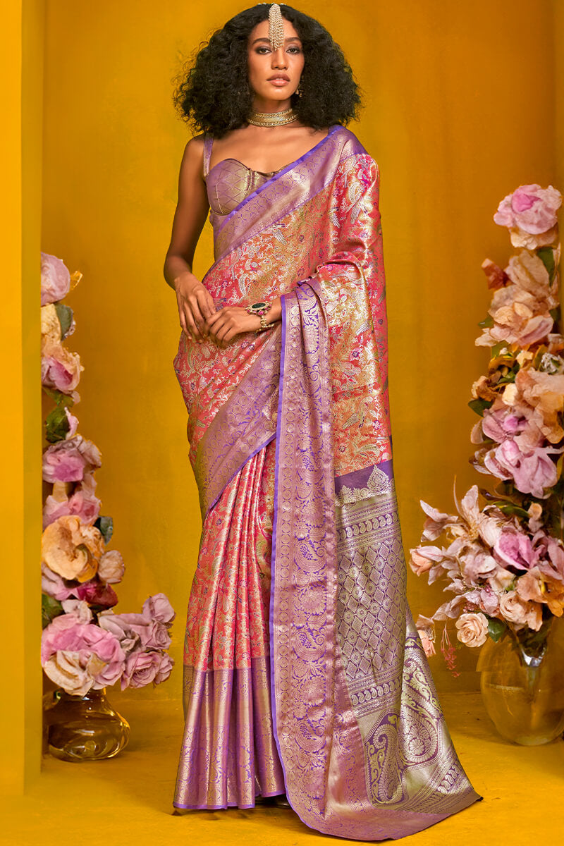 Rose Red Kanjivaram Silk Saree