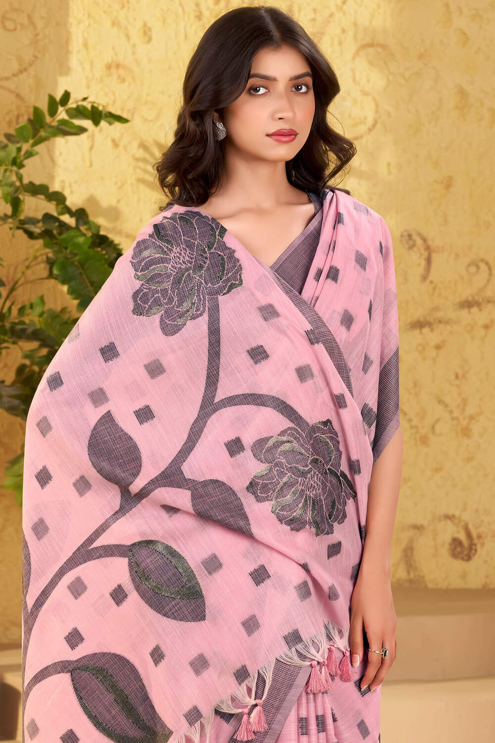Rosette Pink Linen Silk Saree