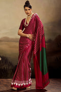 Royal Maroon Ajrakh Printed Satin Silk Saree