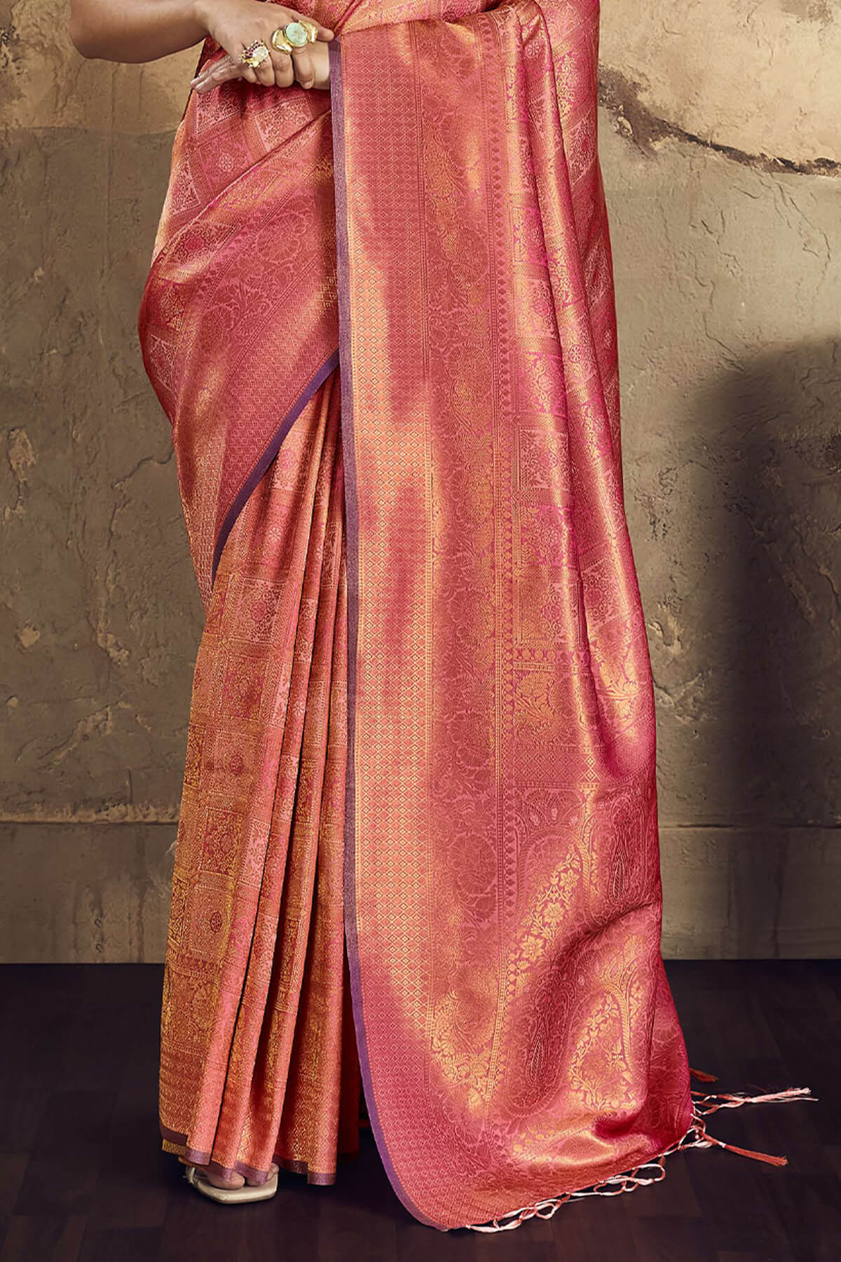 Ruddy Pink Kanjivaram Silk Saree