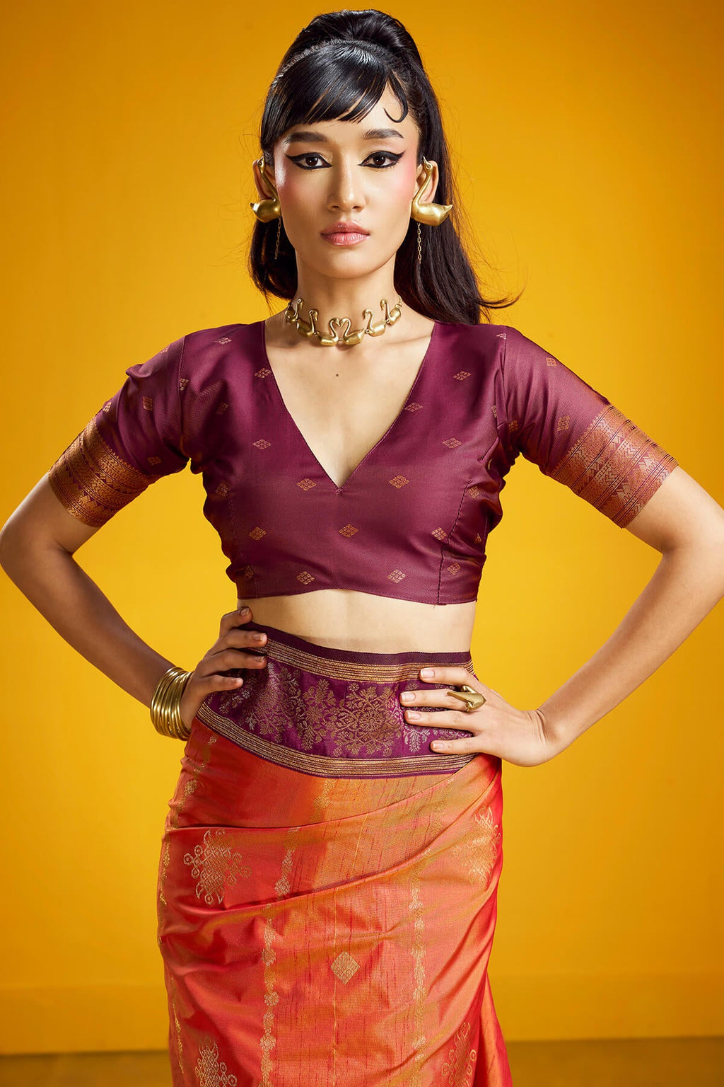 Rusty Orange Zari Handloom Soft Banarasi Silk Saree