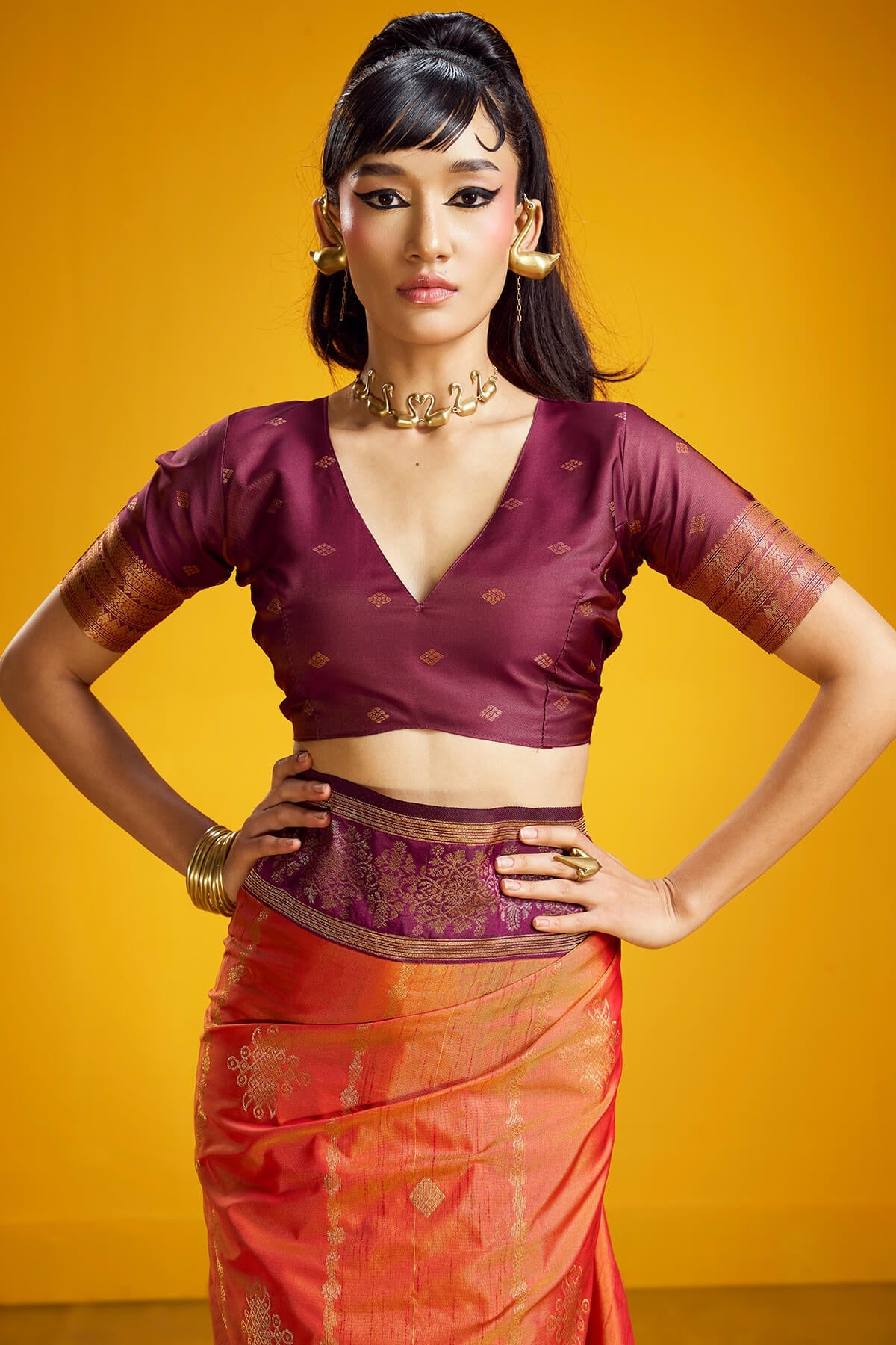 Rusty Orange Zari Handloom Soft Banarasi Silk Saree