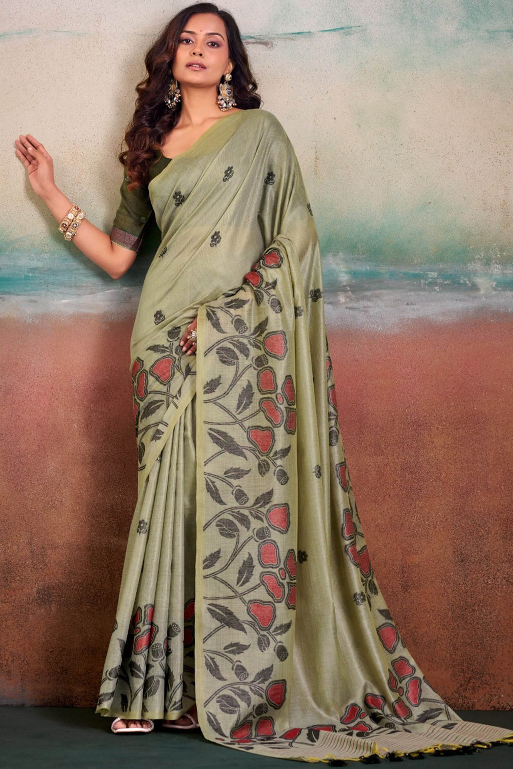 Sage Green Cotton Modal Silk Saree