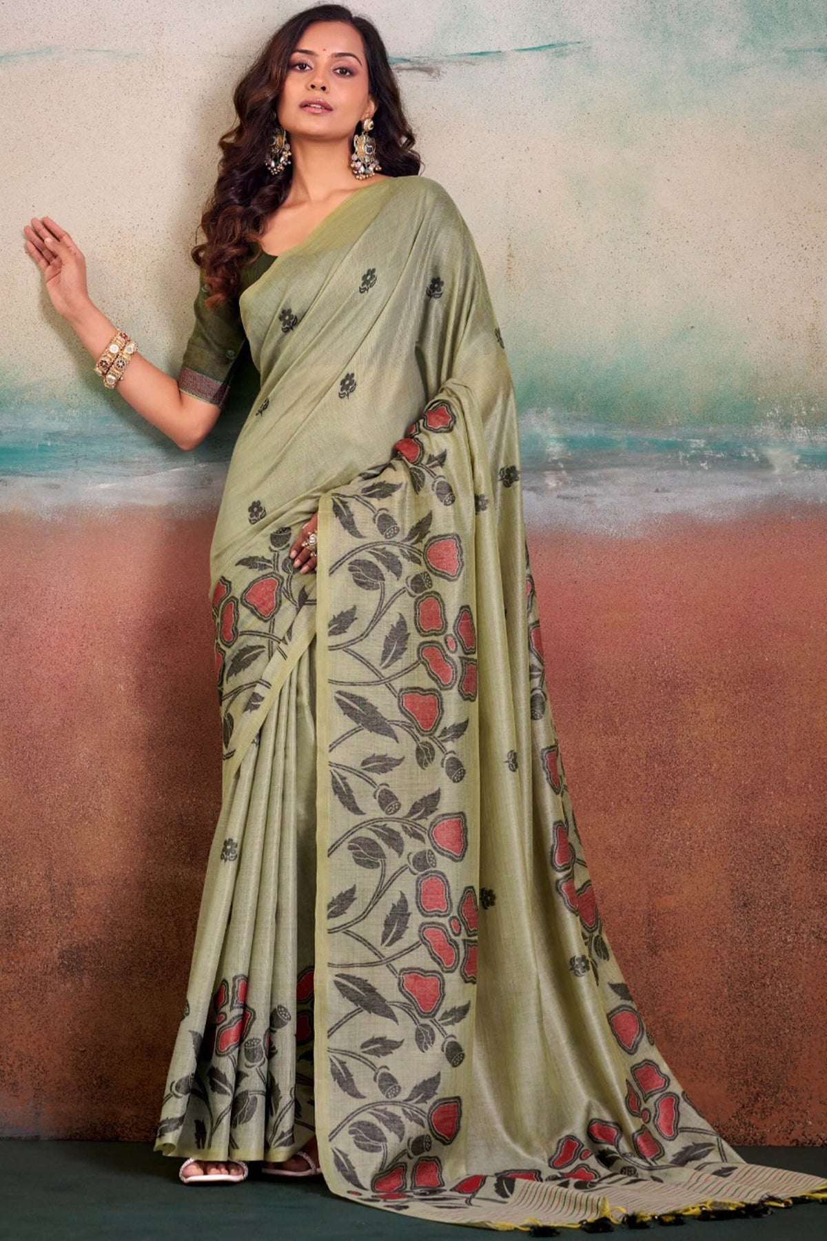 Sage Green Cotton Modal Silk Saree