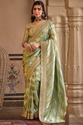 Sage Green Hand Work Viscose Saree with Stiched Blouse