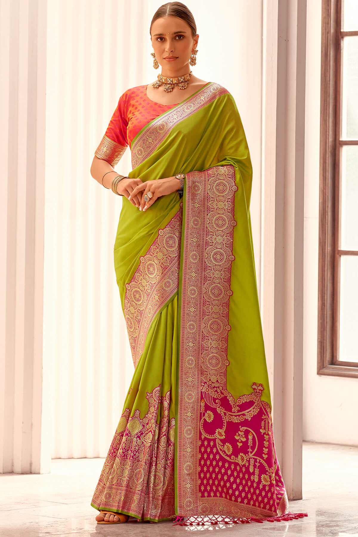 Salad Green Zari Woven Soft Banarasi Silk Saree