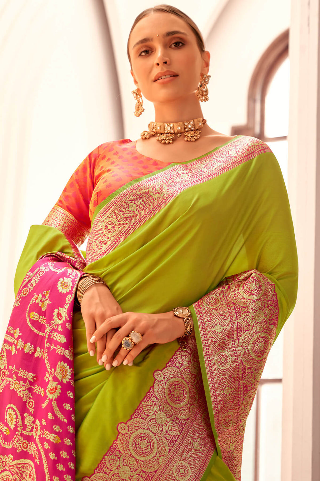 Salad Green Zari Woven Soft Banarasi Silk Saree